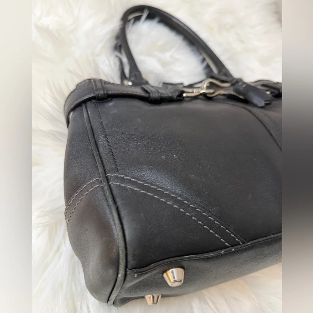 Coach Black Leather Satchel bag F08A70 Hampton with Horse-Bit Hardware - Picture 3 of 10